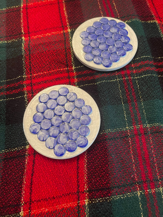 Blue and White Geometric Mosaic Coasters