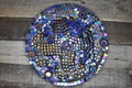 Colorful iridescent mosaic wall art featuring handcrafted glass tiles, perfect for decorative home wall accents.