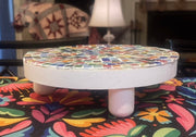 Plant Stand White, Handmade Round Plant Stand, Mosaic Plant Riser, Unique White Plant Stand, Medium White