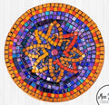 Colorful Mid-Century Modern mosaic decorative plate featuring geometric patterns and vibrant designs for stylish home decor.