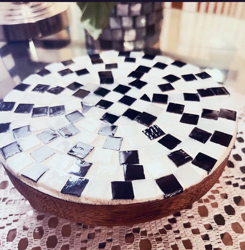 Mosaic Plant Stand | Plant Riser | Checkered Gift | Plant Lover Decoration | Modern Plant Stand | Indoor Plant Display | Black White Mosaic