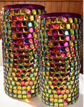 Prismatic rainbow mosaic cylindrical vase with colorful glass tiles, decorative home decor by My Store