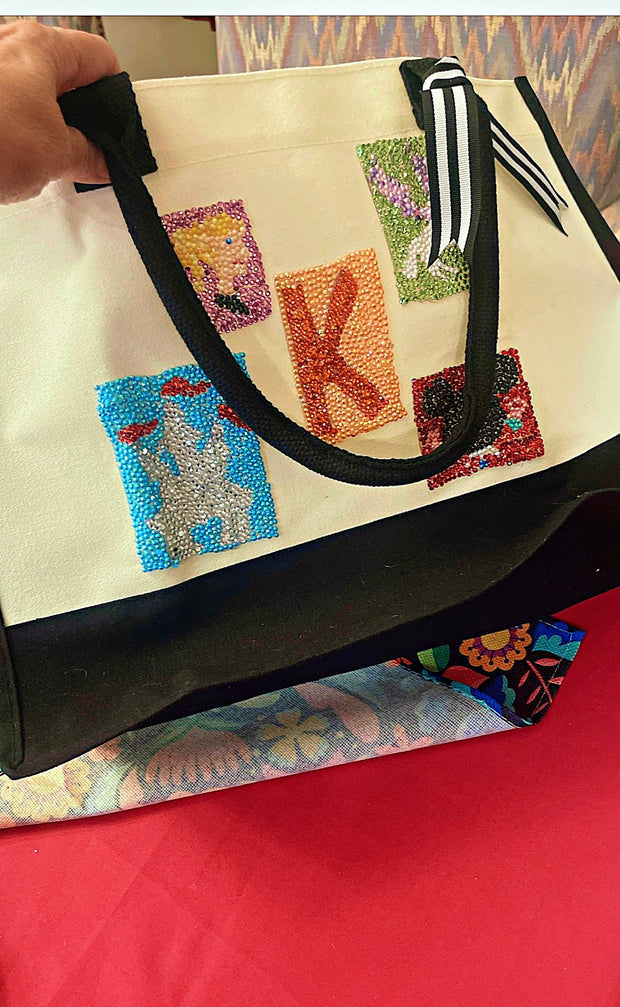 Customized White and Black All Purpose Tote Bag