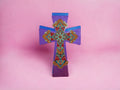 Handmade decorated Christian wall cross hanging with intricate details, suitable for religious home decor.