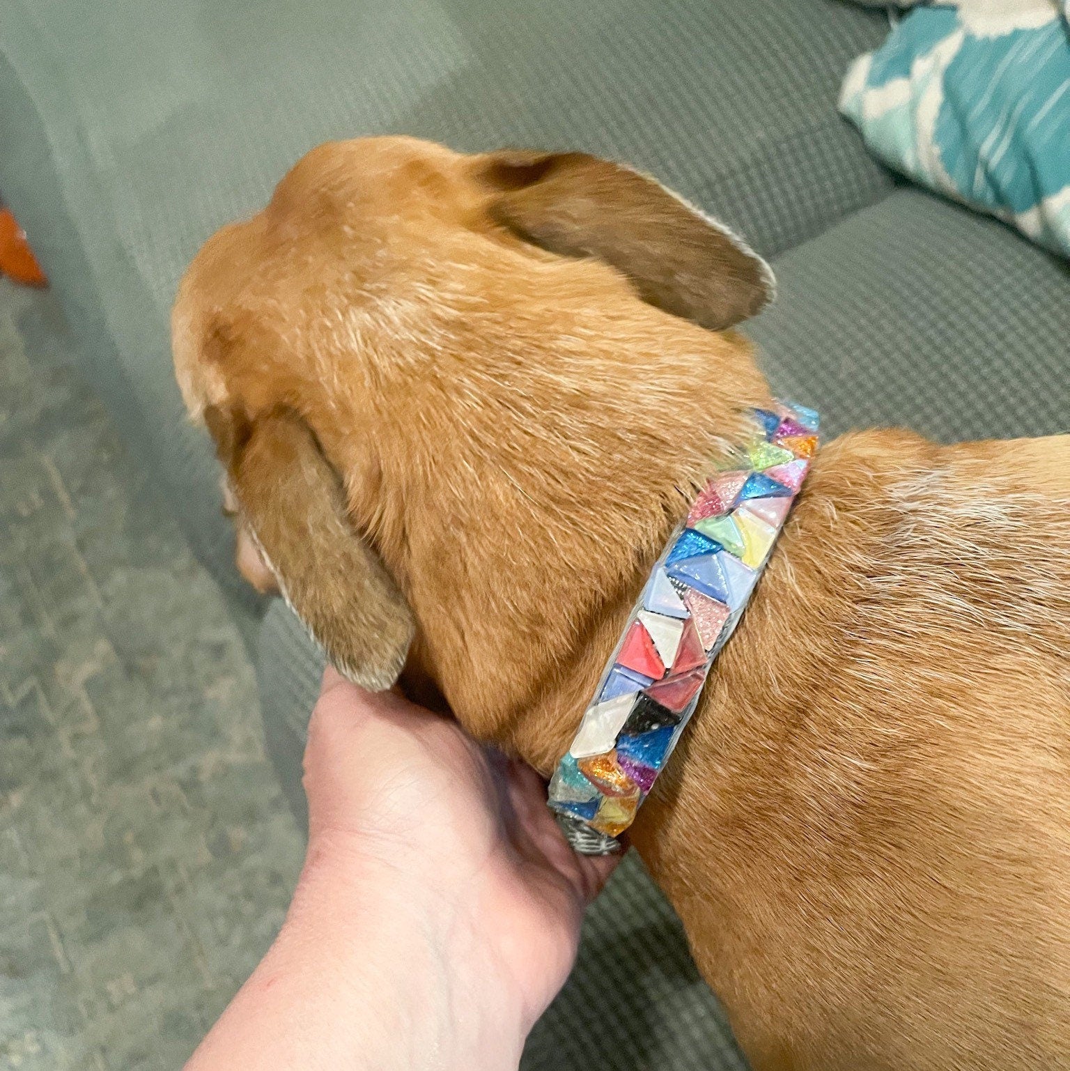 Handmade one-of-a-kind dog collar with colorful woven design and sturdy buckle, crafted by My Store.