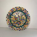 Colorful handcrafted rainbow tile decorative plate with vibrant patterns and glossy finish, perfect for home decor.