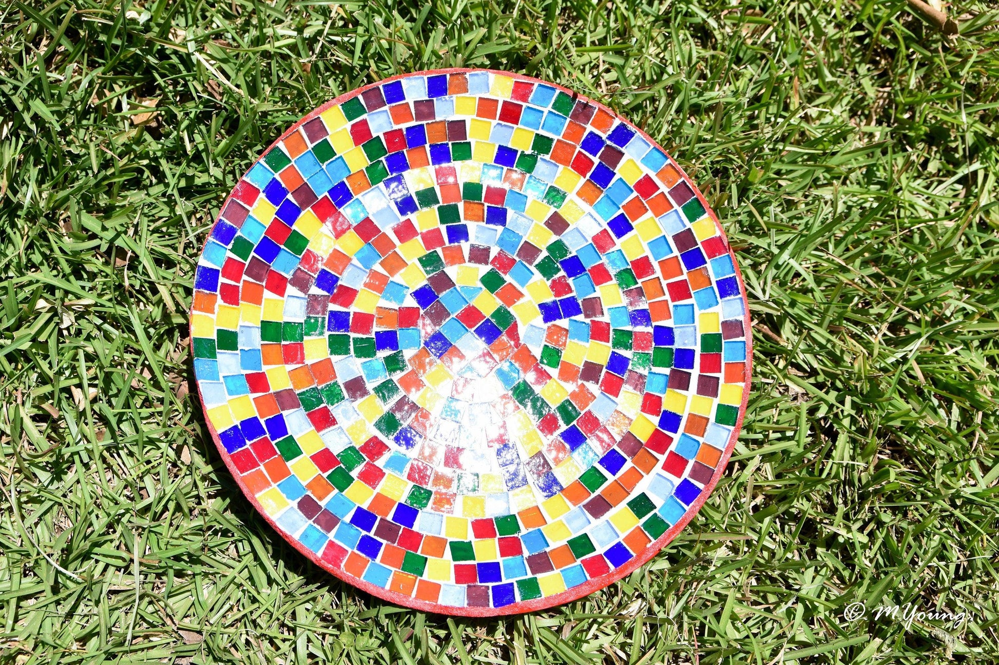 Colorful Rainbow Mosaic Decorative Wall Plate by My Store featuring intricate tile patterns and vibrant hues for wall decor.