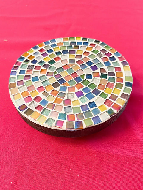 Plant Stand,7”, Handmade Round Plant Stand, Mosaic Plant Riser | Unique Plant Stand/ Medium