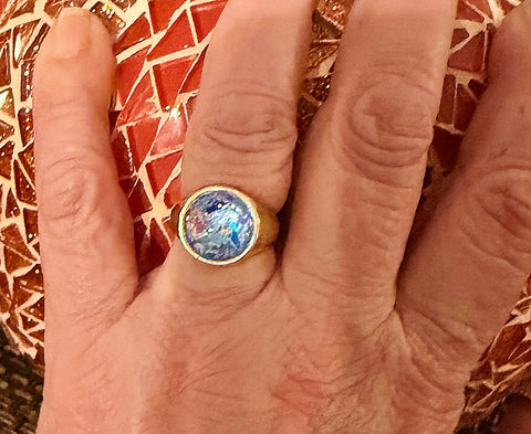 Gold Stainless Ring| Multicolored Crushed Glass