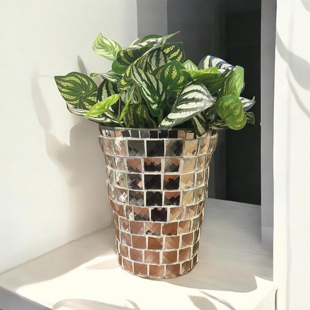 9.5” Tall X 6” Glass Mosaic Planter