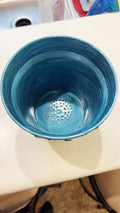 Artisan teal mosaic Mother of Pearl planter by Miss Bette's Creations with intricate mosaic design and elegant shape.