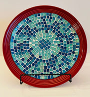 Turquoise Mosaic On Burnt Red Decorative Plate | Glass Wall Hanging