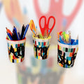 Set of three Miss Bette's Creations All My Stuff storage cups with colorful lids, ideal for organizing small household items.