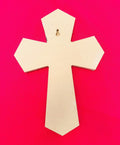 Handcrafted multicolor mosaic cross with intricate tile patterns, made by My Store, displayed against a neutral background.