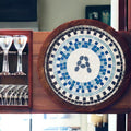 Grecian Blue Geometric Mosaic Wall Art featuring intricate blue and white tile patterns for decorative wall decor.