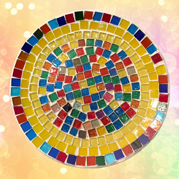 Sunburst Mosaic Decorative Plate, Small Display Plate, Glass Art | Mid-Century Modern Decor