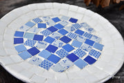 White Rimmed Mosaic Wall Decor, Blue and White Decorative Plate, Mosaic Plate