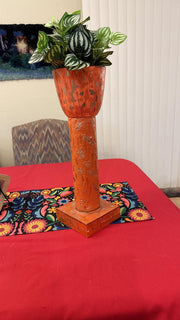 Tall Orange Decorative Planter| Handmade | Burnt Orange | Handpainted| Plant Tower | Recycled Materials