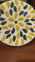 10-inch handcrafted botanical petal mosaic plant stand with colorful floral design, perfect for displaying potted plants.