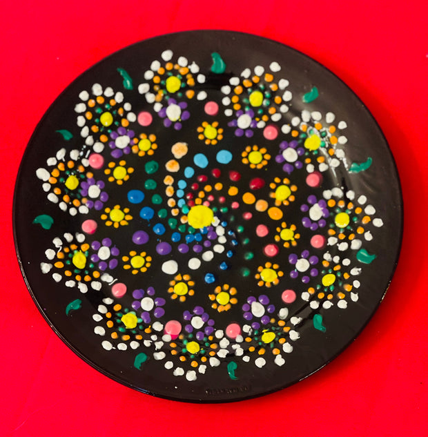 Multicolored Mandala Art Painting on Decorative Glass Plate