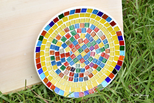 Sunburst Mosaic Decorative Plate, Small Display Plate, Glass Art | Mid-Century Modern Decor