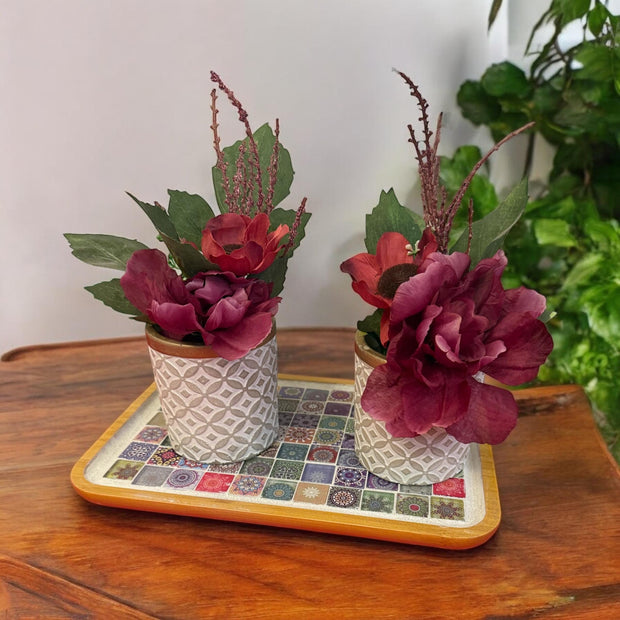 Mexican Style Ceamic Tile Tray | Wooden Tray| Multicolored Tray | Plant Stand  | Coffee Tray
