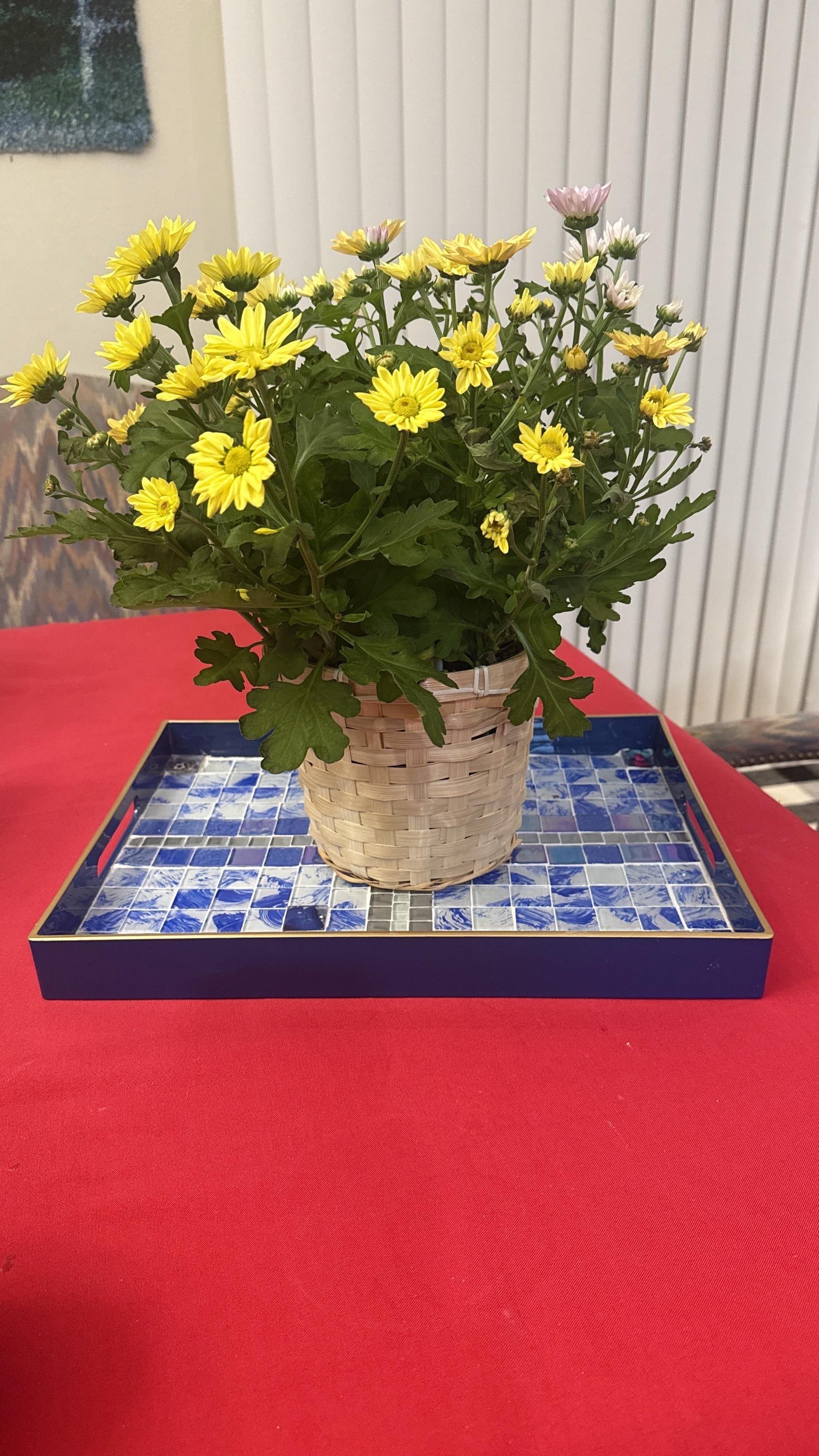 Artisan Ocean Blue Mosaic Serving Tray with intricate tile pattern, perfect for serving or decorative display