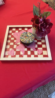 Hand painted Hearts Wooden Checkerboard Coffee Table Tray