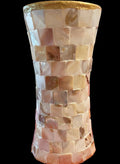 Elegant Mother of Pearl Mosaic Flower Vase with intricate floral design, showcasing shimmering inlay and artistic craftsmanship.
