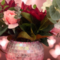 Artisan Mauve Mosaic Globe Vase by Miss Bette's Creations featuring a round ceramic vase with intricate mauve mosaic pattern