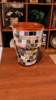 9.5” Tall X 6” Ceramic Mosaic Planter