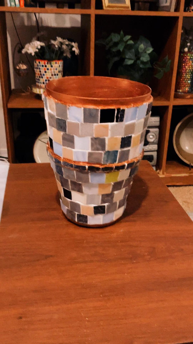 9.5” Tall X 6” Ceramic Mosaic Planter