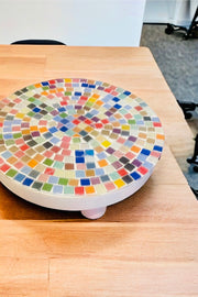 Plant Stand White, Handmade Round Plant Stand, Mosaic Plant Riser, Unique White Plant Stand, Medium White