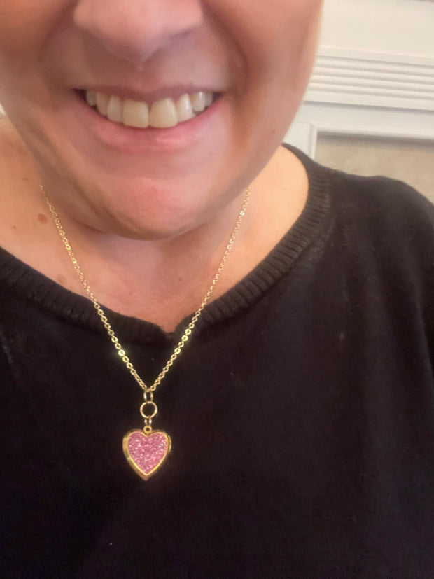 Gold Sparkling Rose Heart Shaped Locket