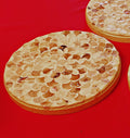 Handmade mother of pearl scallop mosaic decorative stand with intricate shell pattern, ideal for home decor display