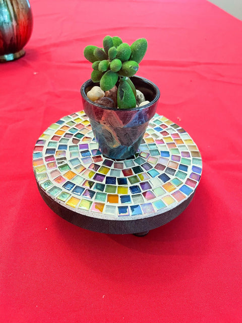 Plant Stand,7”, Handmade Round Plant Stand, Mosaic Plant Riser | Unique Plant Stand/ Medium