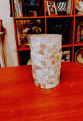 Ivory Coast Mother of Pearl cylindrical vase with iridescent finish, decorative home decor piece by My Store.