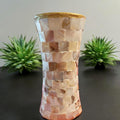 Elegant mother of pearl mosaic flower vase with floral design, featuring intricate mosaic patterns and a glossy finish.