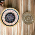 Handcrafted circular mosaic mandala wall art with vibrant colors and intricate patterns, ideal for decorative wall display.