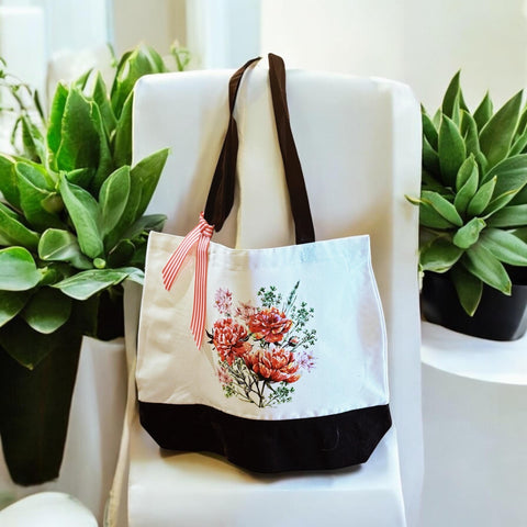 Large White and Black Design-Transferred Custom/personalized Canvas Bag