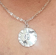 Personalized Silver Pendant Necklace – Custom Initial Hammered Design