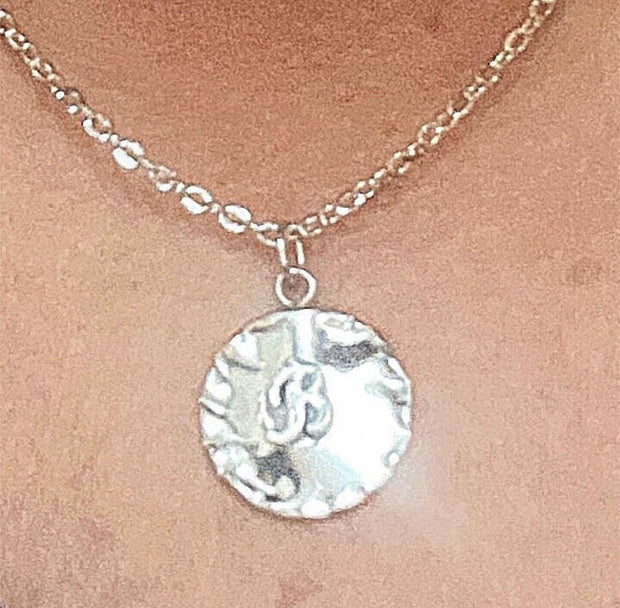 Personalized Silver Pendant Necklace – Custom Initial Hammered Design