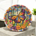 Butterfly crystal mosaic trivet with decorative display featuring colorful glass and intricate design, ideal for kitchen or table decor.