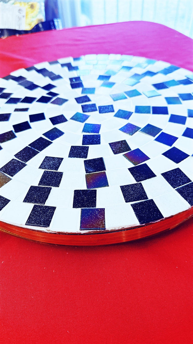 Lazy Susan | Black and White| Mosaic Tray| Wood and Tile Lazy Susan | Rotating Centerpiece