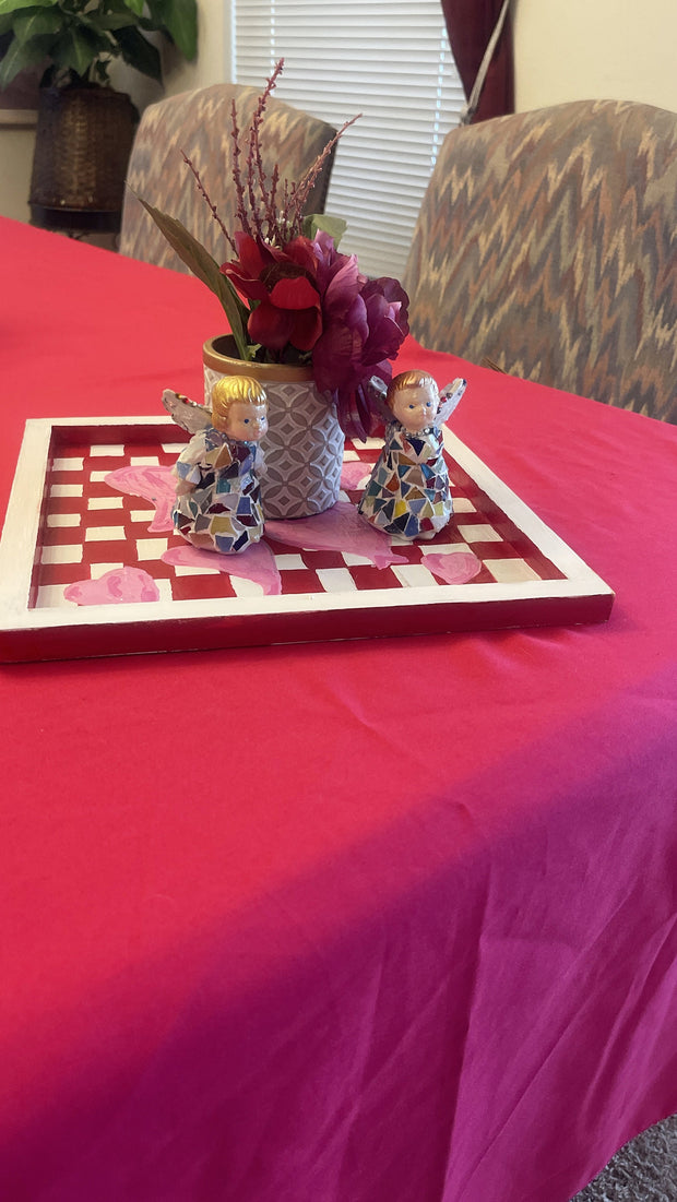 Hand painted Hearts Wooden Checkerboard Coffee Table Tray