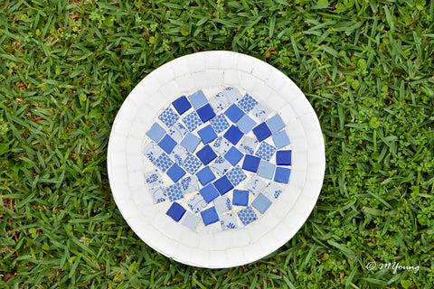 White Rimmed Mosaic Wall Decor, Blue and White Decorative Plate, Mosaic Plate