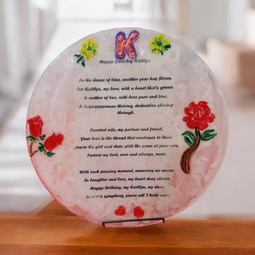 Custom poetry decorative piece featuring engraved heartfelt poem on wooden plaque, ideal for home or office decor.
