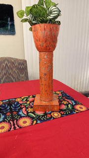 Tall Orange Decorative Planter| Handmade | Burnt Orange | Handpainted| Plant Tower | Recycled Materials