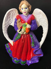 Handmade | Mosaic | Gift | Ceramic Angel pilgrim angel purple and red angel 9”’X 5”