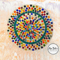 Colorful handcrafted rainbow tile decorative plate with vibrant geometric patterns and glossy finish.